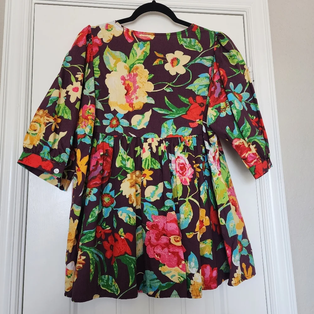 Boutique Purple Floral Embroidered Multicolor Women's Puff Sleeve Top XL - Picture 6 of 13